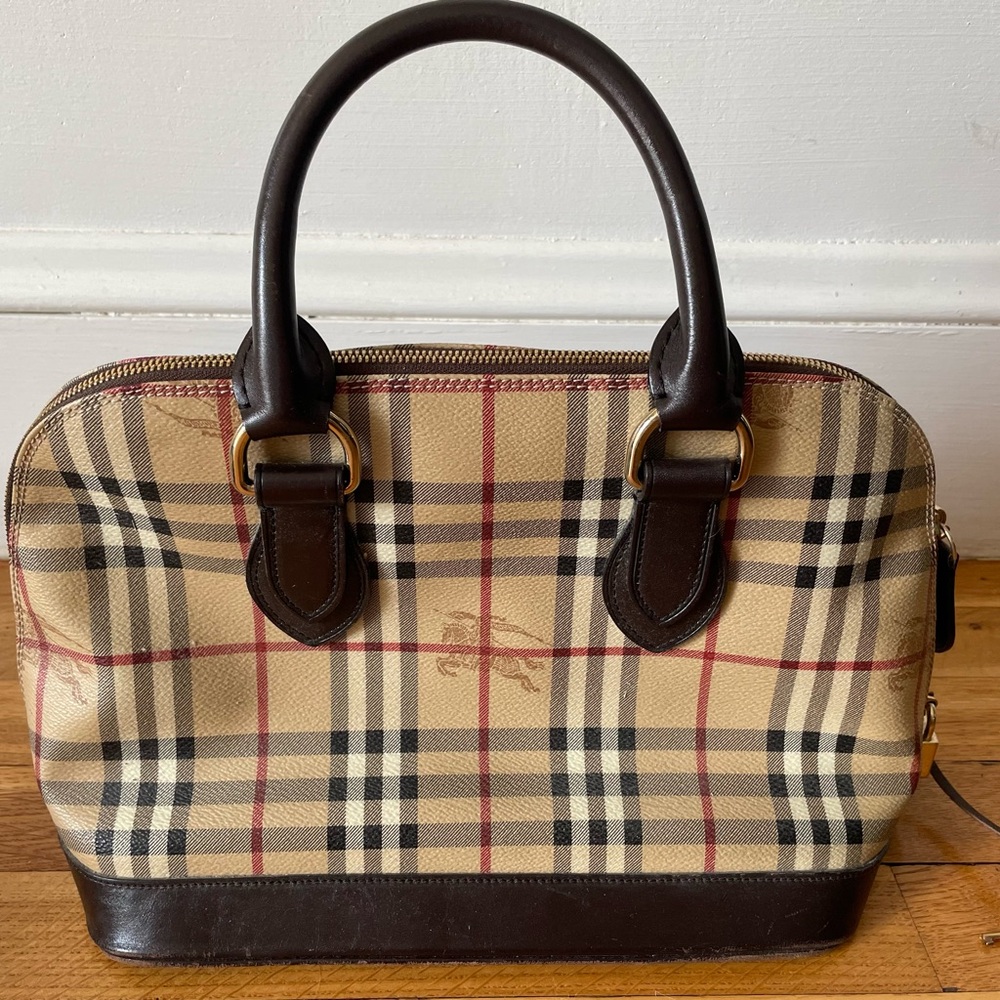 Burberry Beige and Brown Plaid Satchel